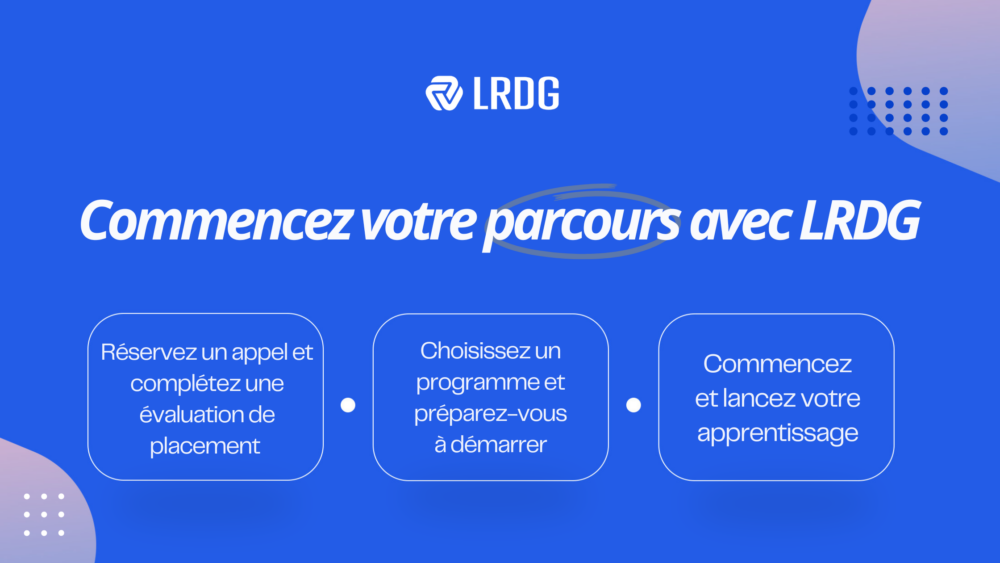Il est facile de commencer avec LRDG, il suffit de suivre cinq étapes simples : 1. Appel découverte. 2. Évaluation initiale. 3. Choisissez un programme. 4. Intégration. 5. Commencez.